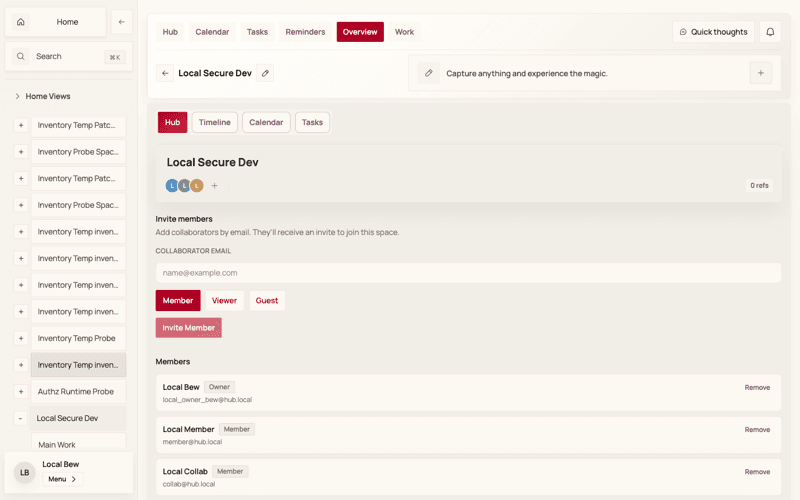 Facets collaboration workspace with member invites and shared project details.